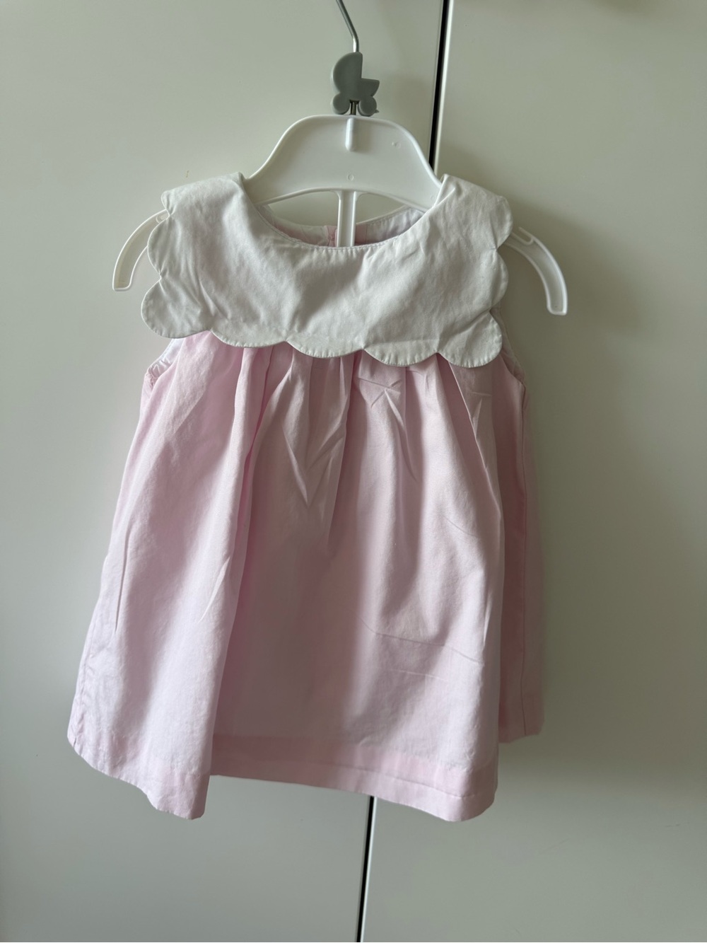 Jacadi Pink Sleeveless Dress Top with White Scalloped Collar